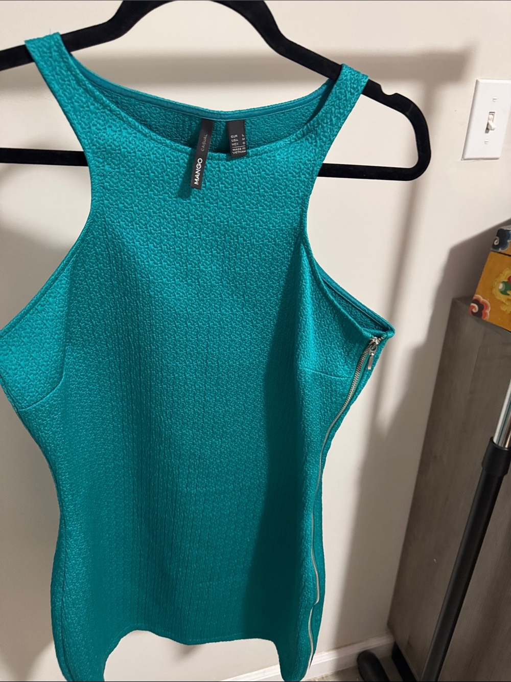 Mango Turquoise Textured Sleeveless Dress